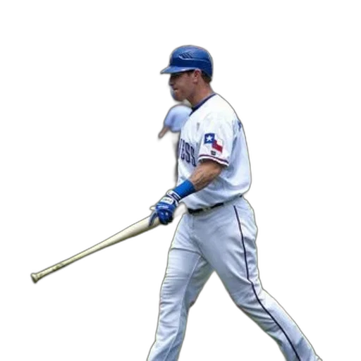 staff, weapon, baseball, player, white, uniform, blue, accents transparent PNG cut-out