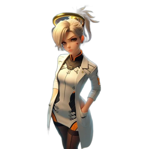staff, jacket, robot, dress, concept art, 3d render, fantasy art, pixel art transparent PNG cut-out