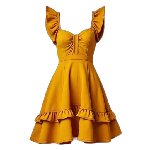 dress, golden, womens, mustard, ruffle, detail, skater transparent PNG cut-out