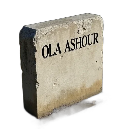 furniture, 3d render, weathered, stone, headstone, name, ola, ashour transparent PNG cut-out