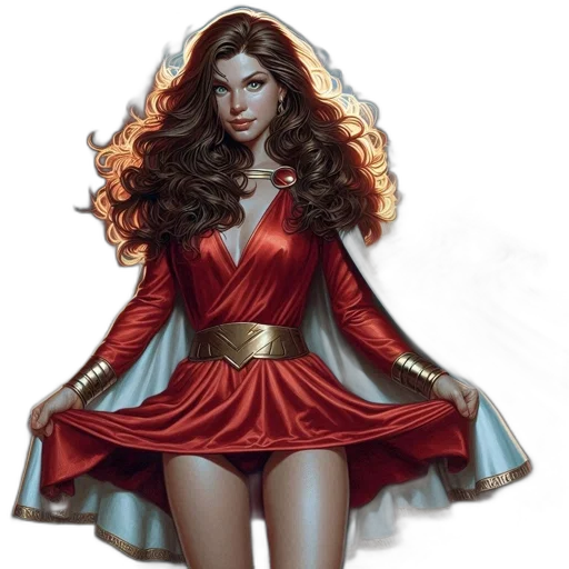 dress, jewelry, comic book art, fantasy art, concept art, photorealistic, red, woman transparent PNG cut-out
