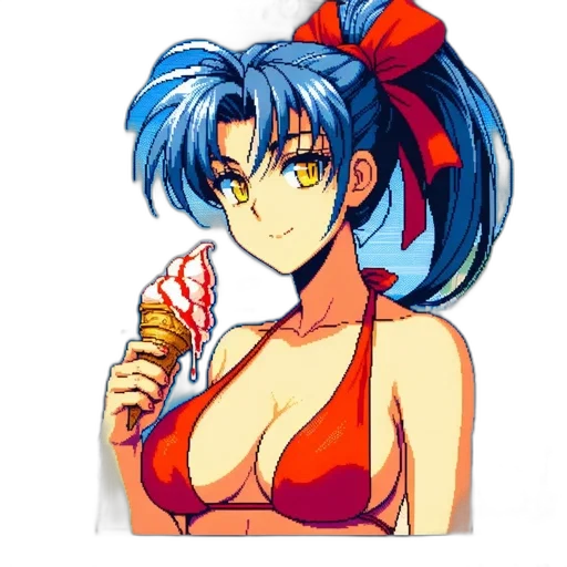 staff, weapon, anime, pixel art, vaporwave, cartoon, blue, red transparent PNG cut-out
