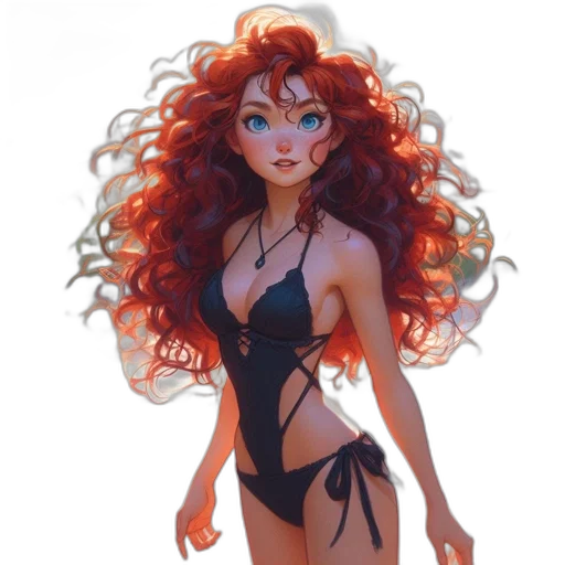 fantasy art, concept art, cartoon, comic book art, underwater, woman, vivid, red transparent PNG cut-out