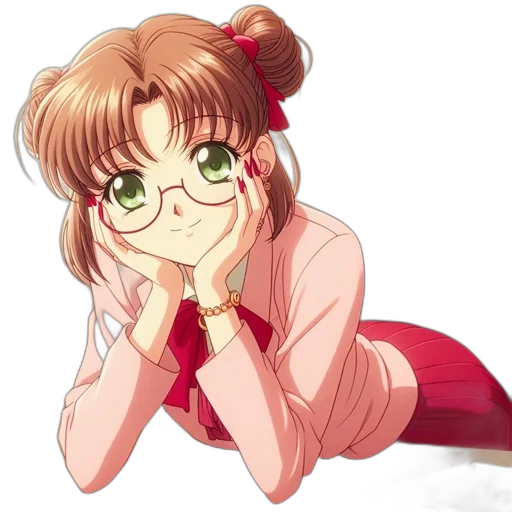 anime, cartoon, vaporwave, pixel art, red, animated, girl, two-bun transparent PNG cut-out