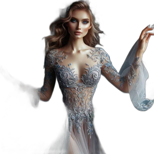 dress, jewelry, fantasy art, photorealistic, concept art, 3d render, blue, elegant transparent PNG cut-out