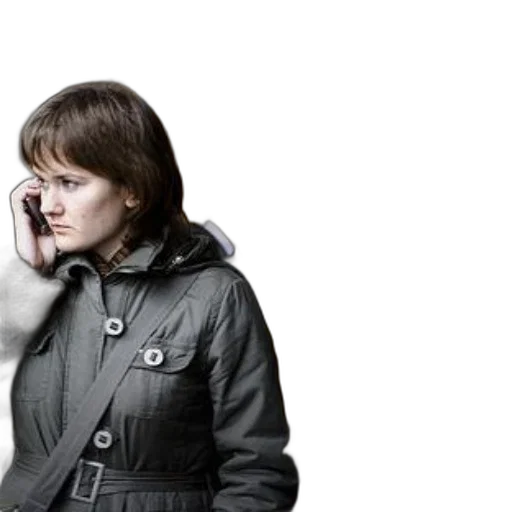 jacket, photorealistic, woman, winter, coat, talks, her, phone transparent PNG cut-out