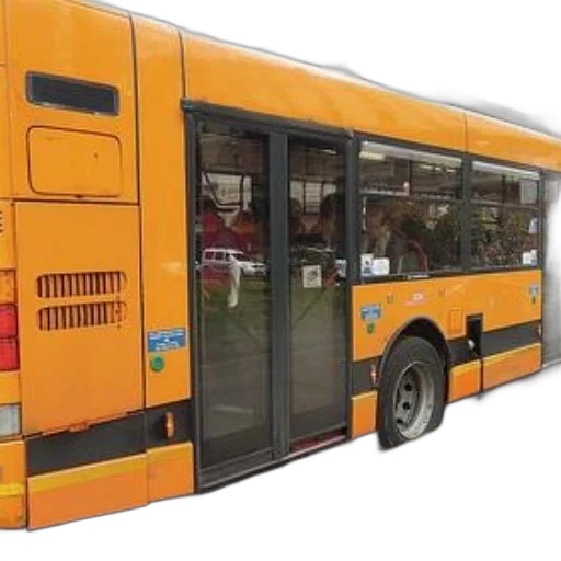 car, 3d render, photorealistic, orange, city, bus, large, windows transparent PNG cut-out