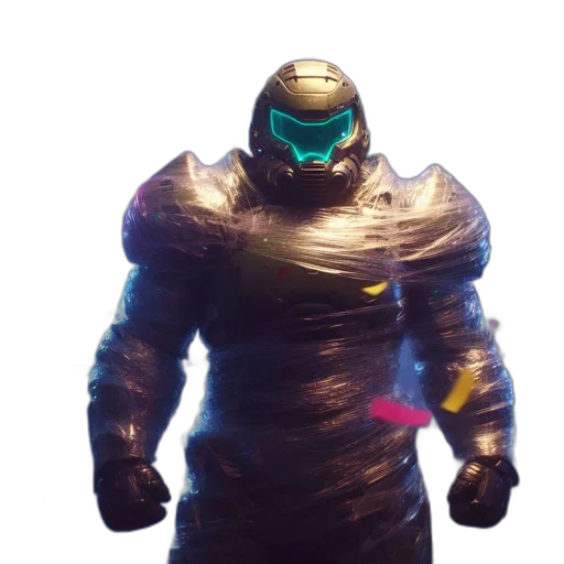 robot, mask, jacket, creature, concept art, cyberpunk, 3d render, vaporwave transparent PNG cut-out