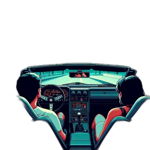 car, jacket, robot, mask, vaporwave, concept art, pixel art, comic book art transparent PNG cut-out
