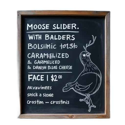 chalkboard, menu, variety, food, items, listed, including, moose transparent PNG cut-out