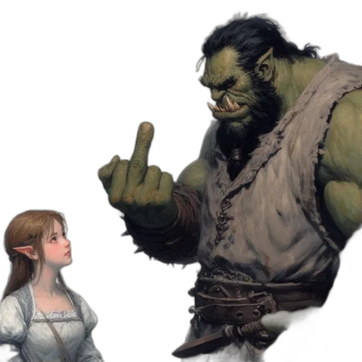 weapon, concept art, fantasy art, pixel art, comic book art, green, orc-like, creature transparent PNG cut-out