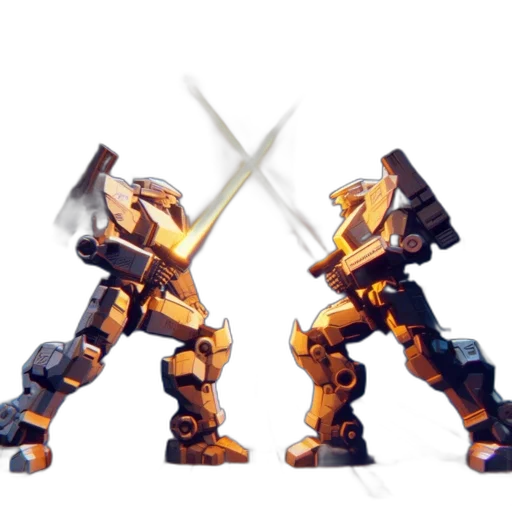 robot, weapon, sword, pixel art, concept art, 3d render, fantasy art, golden transparent PNG cut-out