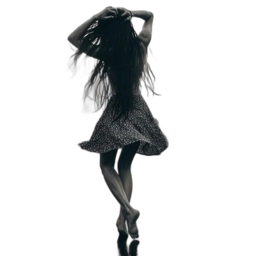 dress, hair, shoes, photorealistic, concept art, monochrome, photo, woman transparent PNG cut-out