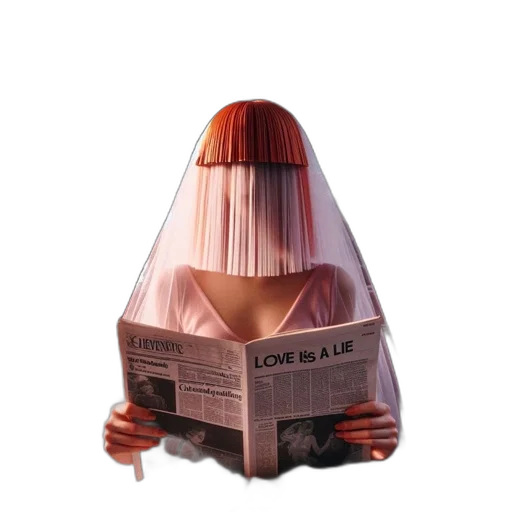 mask, hat, hair, dress, 3d render, cyberpunk, concept art, vaporwave transparent PNG cut-out