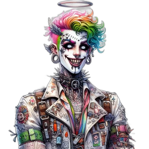 face, jacket, mask, animal, comic book art, concept art, fantasy art, watercolor transparent PNG cut-out