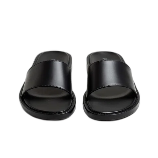 shoes, pair, black, leather, sandals, simple, design, flat transparent PNG cut-out