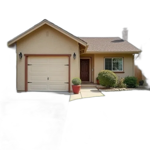 3d render, photorealistic, small, suburban, house, brown, roof, beige transparent PNG cut-out