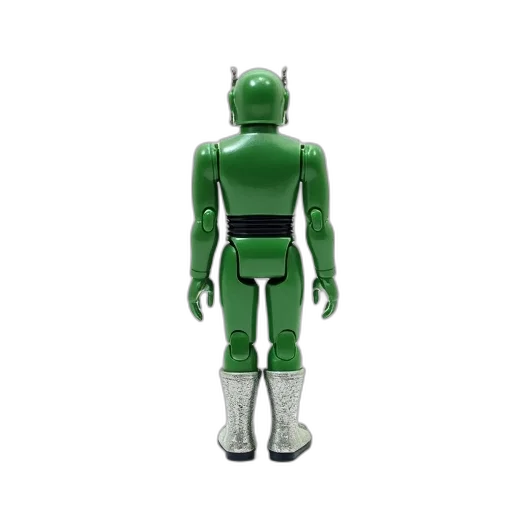 robot, staff, 3d render, concept art, green, vintage, action, figure transparent PNG cut-out