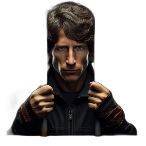 jacket, face, staff, robot, concept art, photorealistic, 3d render, comic book art transparent PNG cut-out