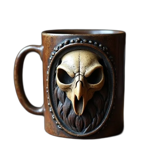 mask, fantasy art, skull, eagle, frame, coffee, mug transparent PNG cut-out