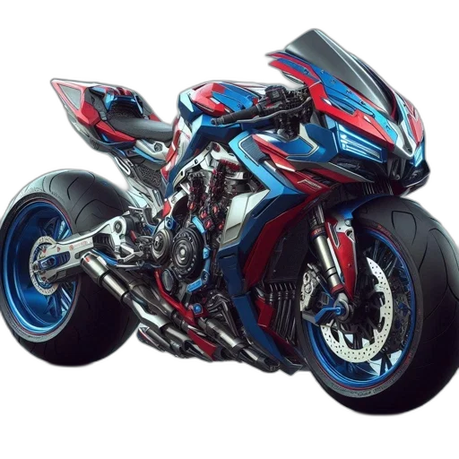 photorealistic, 3d render, concept art, comic book art, futuristic, blue, red, motorcycle transparent PNG cut-out