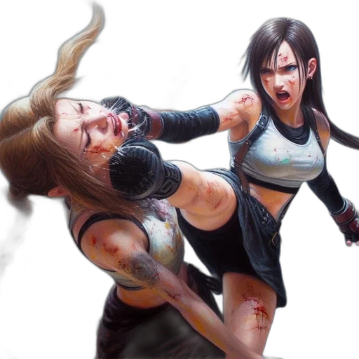 concept art, comic book art, photorealistic, fantasy art, two, female, fighters, one transparent PNG cut-out