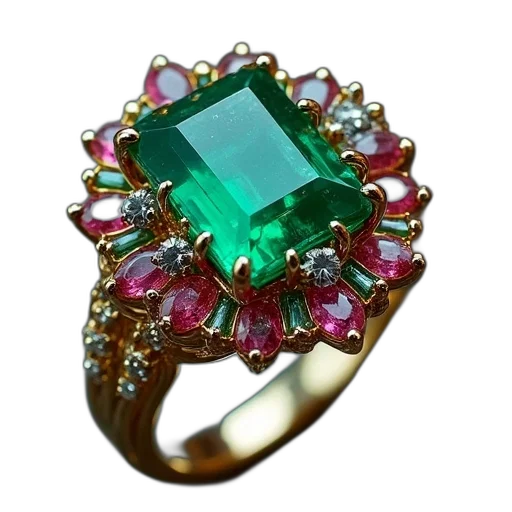 jewelry, crown, green, emerald, ring, rhodolite, amethine transparent PNG cut-out