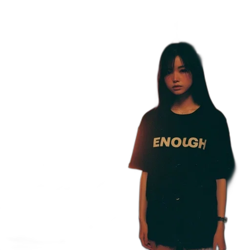 jacket, dress, jewelry, vaporwave, young, woman, stands, before transparent PNG cut-out