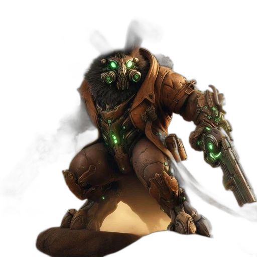 robot, staff, weapon, creature, concept art, fantasy art, 3d render, photorealistic transparent PNG cut-out