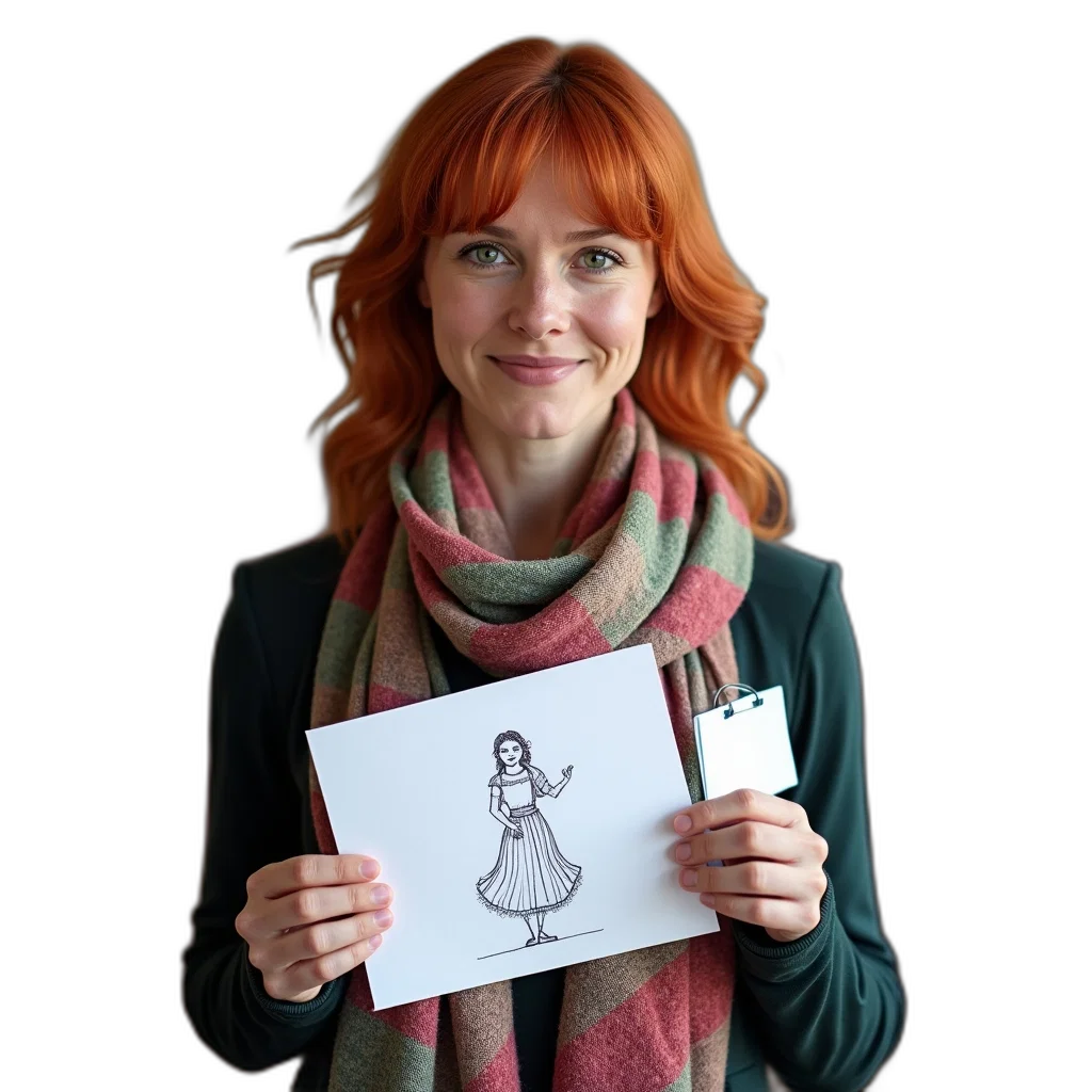 dress, staff, concept art, woman, red, hair, holding, piece transparent PNG cut-out