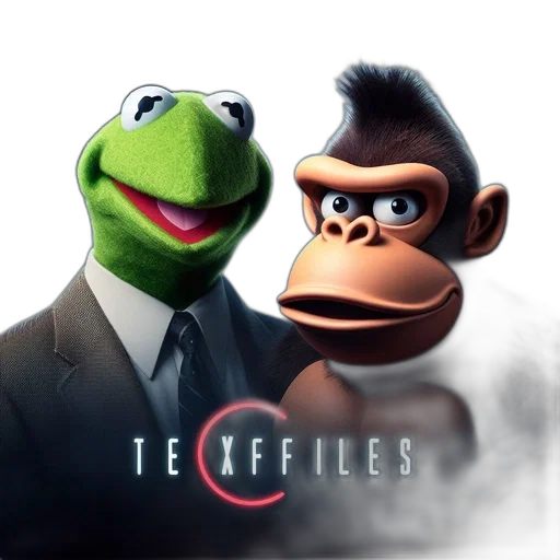 concept art, photorealistic, humorous, poster, combines, kermit, donkey, kong transparent PNG cut-out