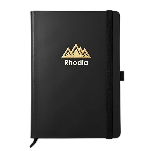 black, notebook, gold, embossed, logo, cover, featuring, stylized transparent PNG cut-out