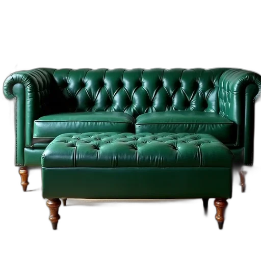 furniture, crown, 3d render, photorealistic, green, leather, sofa, tufted transparent PNG cut-out