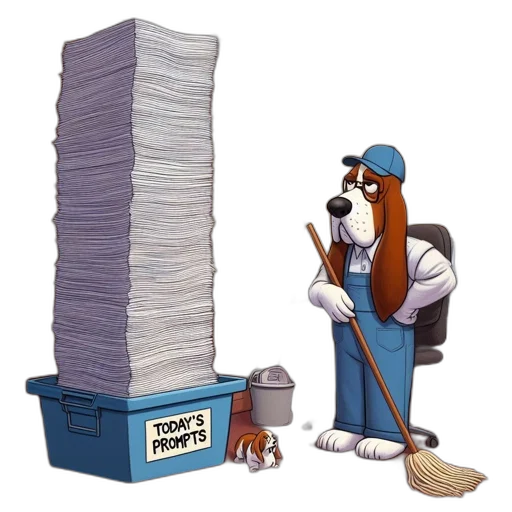office, setting, blue-uniformed, canine, holds, mop, while, another transparent PNG cut-out