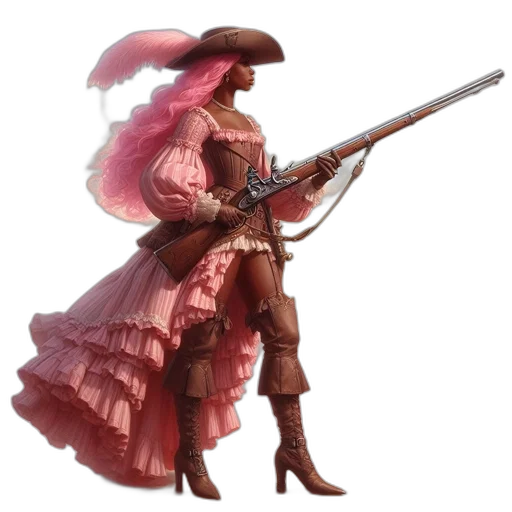 weapon, hat, staff, dress, concept art, fantasy art, 3d render, photorealistic transparent PNG cut-out