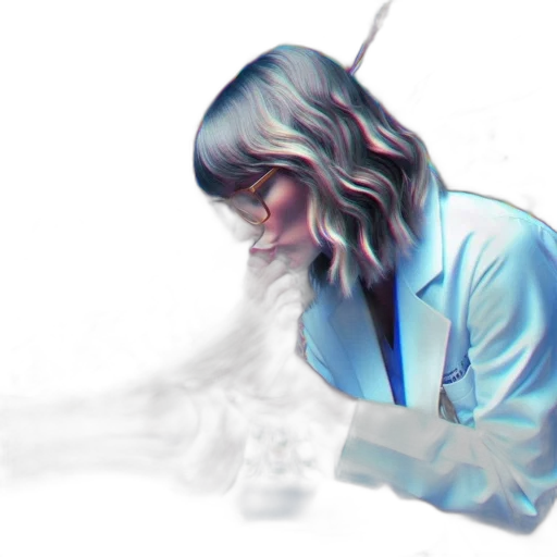 staff, jacket, weapon, hair, concept art, watercolor, photorealistic, vaporwave transparent PNG cut-out