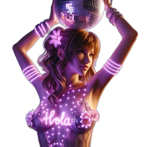 dress, robot, concept art, cyberpunk, 3d render, fantasy art, neon lights, outer space transparent PNG cut-out