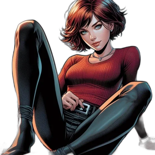 comic book art, concept art, cartoon, red, animated, female, character, top transparent PNG cut-out