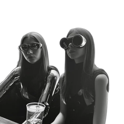 mask, outer space, two, women, modern, attire, wearing, sunglasses transparent PNG cut-out