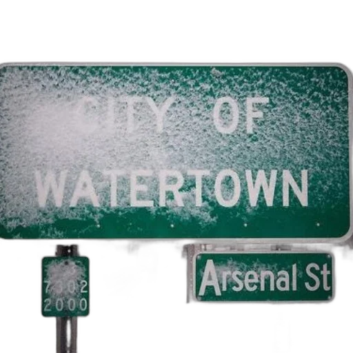 city street, snow, snowy, road, sign, indicating, city, watertown transparent PNG cut-out