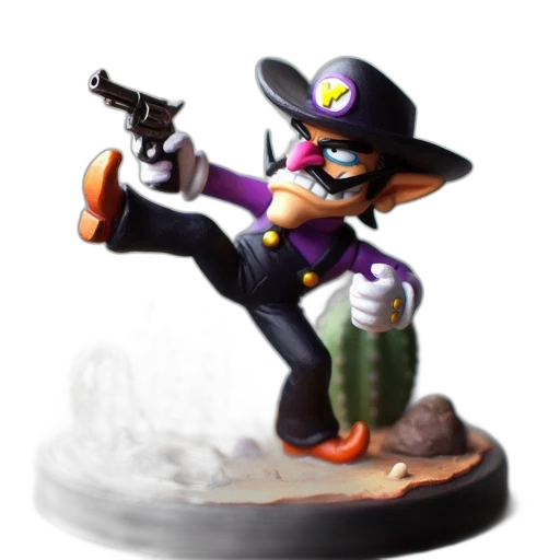 weapon, hat, concept art, 3d render, figure, waluigi, displayed, active transparent PNG cut-out