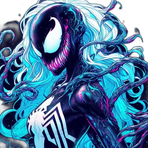mask, creature, hair, comic book art, concept art, cyberpunk, fantasy art, blue transparent PNG cut-out