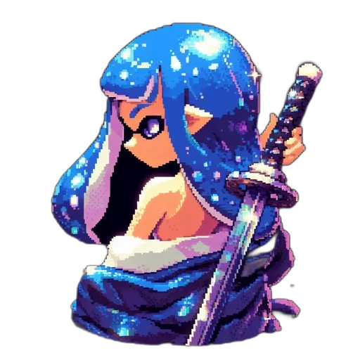 weapon, dress, staff, sword, pixel art, watercolor, concept art, vaporwave transparent PNG cut-out