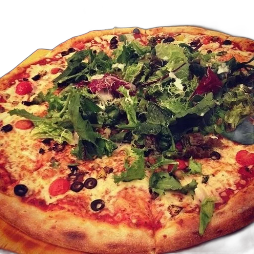 food, 3d render, photorealistic, pizza, cheese, olives, tomatoes, generous transparent PNG cut-out
