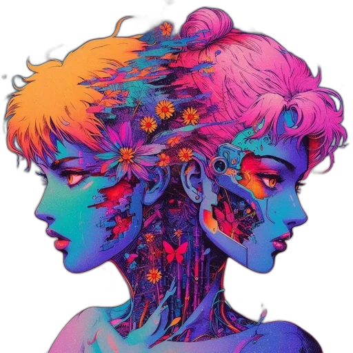 mask, face, crown, cyberpunk, vaporwave, concept art, comic book art, neon lights transparent PNG cut-out