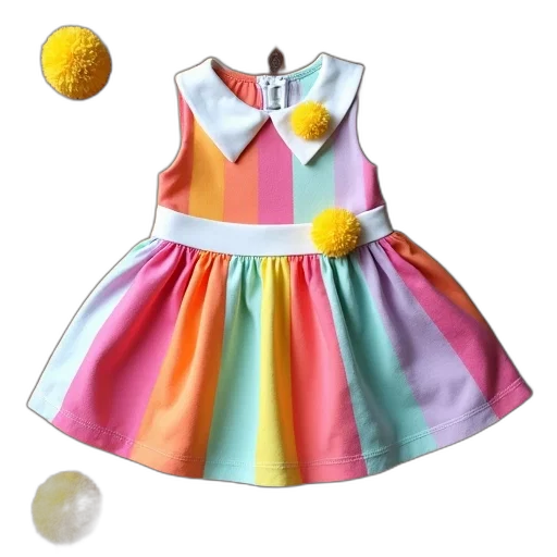 dress, colorful, neon, pastel, monochrome, small, rainbow-patterned, white transparent PNG cut-out