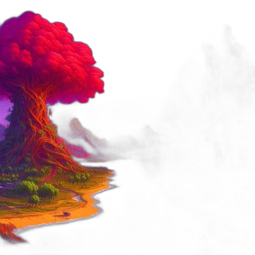 tree, crown, hair, flower, concept art, 3d render, fantasy art, pixel art transparent PNG cut-out