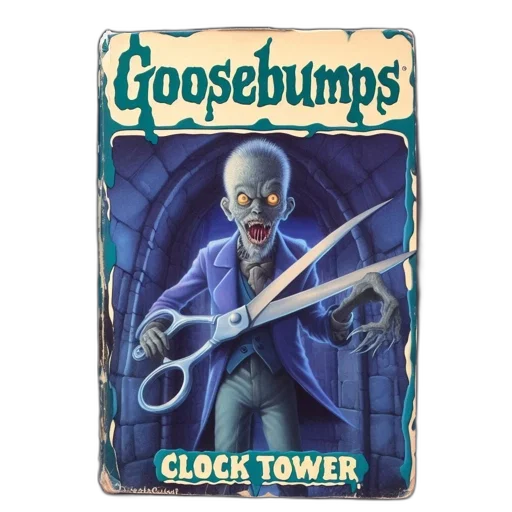 book, cover, goosebumps, clock, tower, spooky, ghostly, figure transparent PNG cut-out