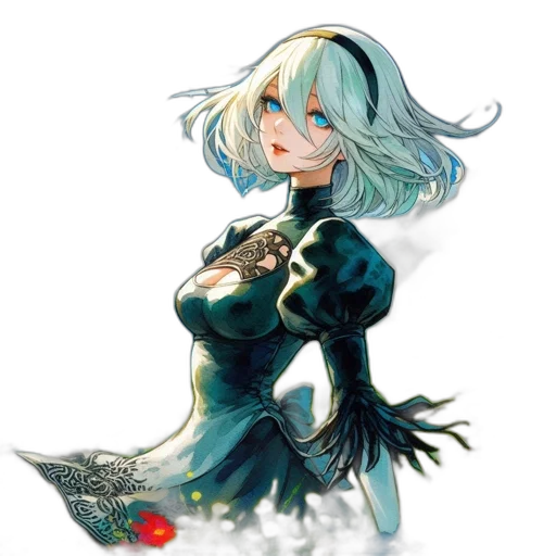 dress, staff, weapon, flower, concept art, fantasy art, pixel art, anime transparent PNG cut-out