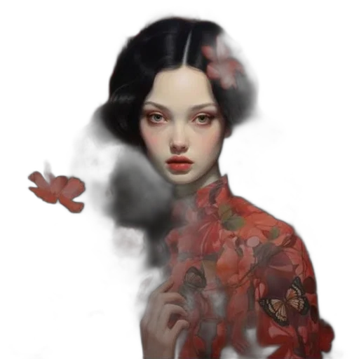 face, dress, flower, mask, fantasy art, photorealistic, concept art, oil painting transparent PNG cut-out